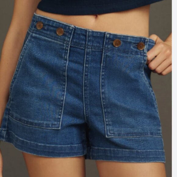 NWT Pilcro Anthropologie- The Kit High-Rise Blue Utility Shorts- Size 31 - Picture 2 of 8